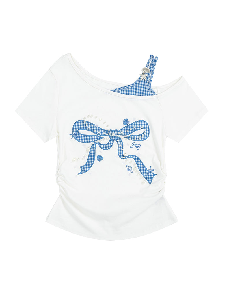 Bow Graphic Off-Shoulder Top