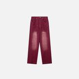 Front view of the Red Brick Retro Vintage Jeans in a gray background 