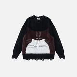 Women Chic Oversized Cat Graphic Knit Sweater