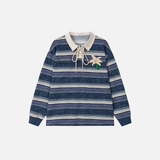 Coconut Tree Embroidery Striped Long Sleeve T-Shirt
