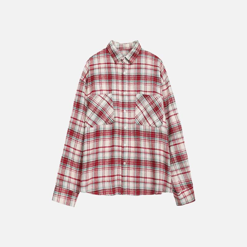 Women Streetwear Cool Color Blocked Grid Chic Cotton Shirt