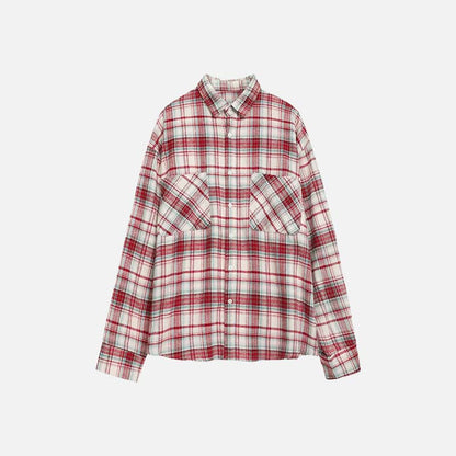 Women Streetwear Cool Color Blocked Grid Chic Cotton Shirt