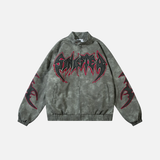 Winter High Street Flame Letter Leather Jacket