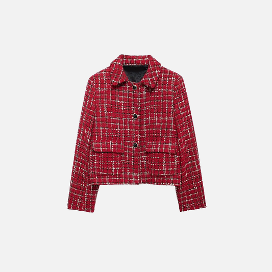 Vintage Red Turn-Down Collar Lapel Jacket