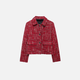 Vintage Red Turn-Down Collar Lapel Jacket