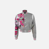 Graphic Print Crop Varsity Jacket