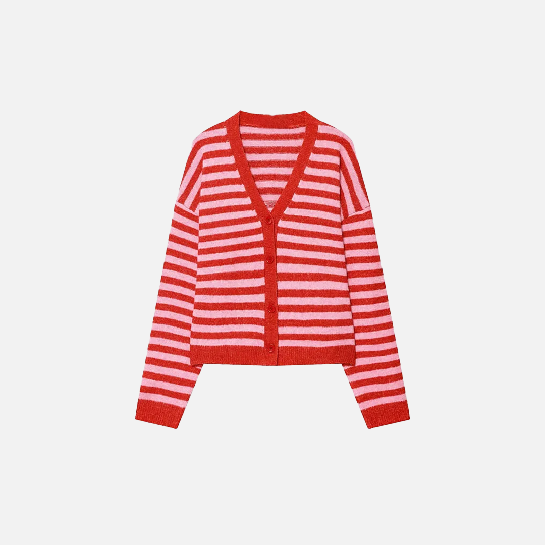 Versatile Striped Retro Loose Knit Cardigan