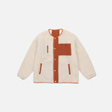 Front view of the apricot Fluffy Fleece Loose Jacket in a gray background