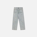 Love Embroidery Heart Jeans