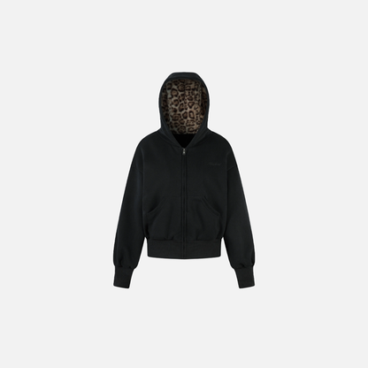 Leopard Spliced Hooded Padded Fleece Jacket
