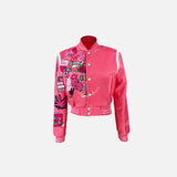 Graphic Print Crop Varsity Jacket