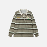 Coconut Tree Embroidery Striped Long Sleeve T-Shirt