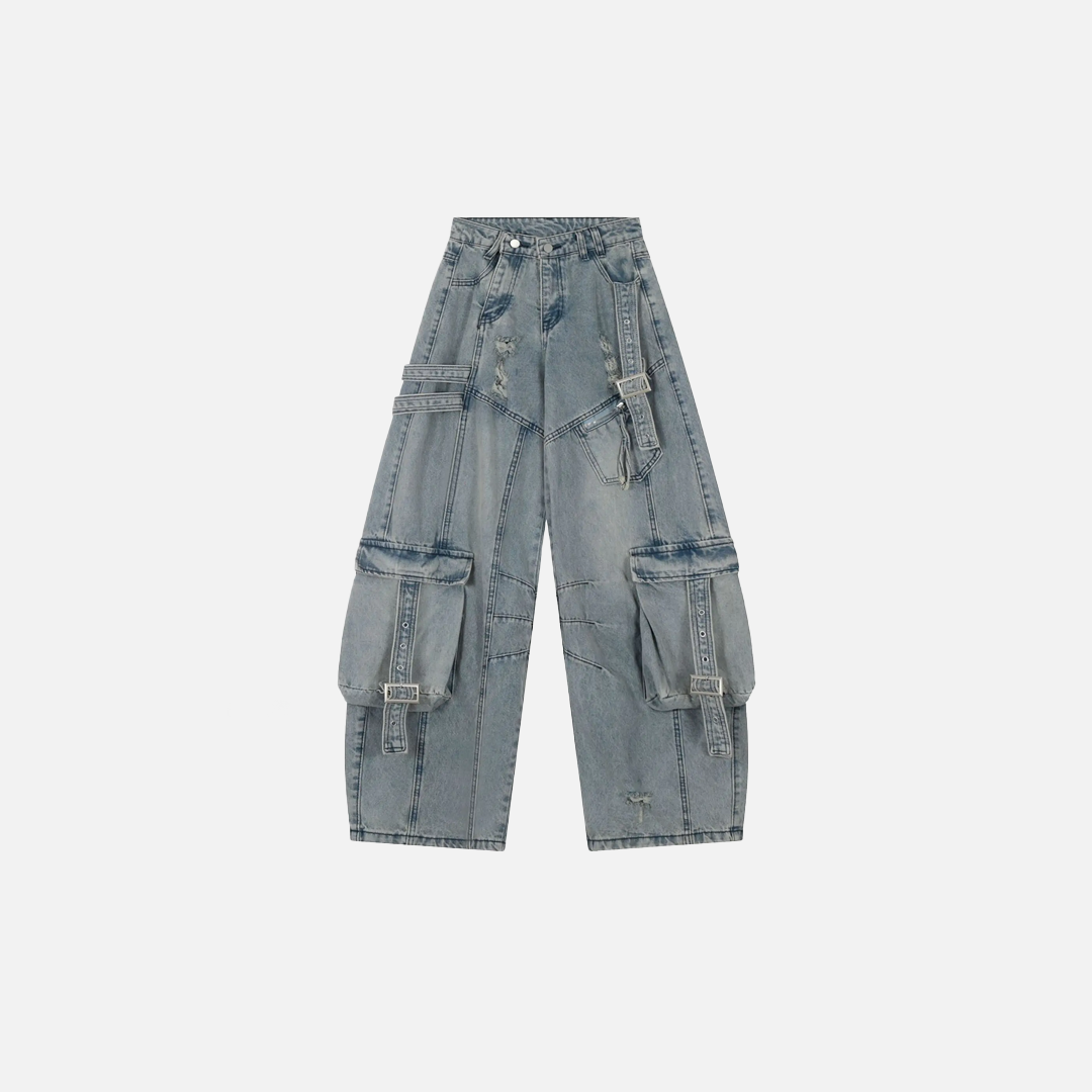 Belted Washed Broken Jeans