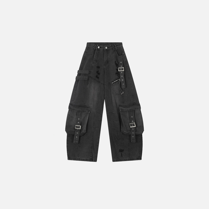 Belted Washed Broken Jeans