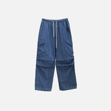 Deep Blue Vertical Stripe Denim Pants