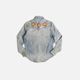 Floral Washed Embroidered Denim Long Sleeve Shirt