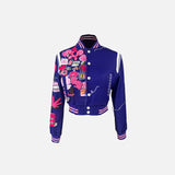 Graphic Print Crop Varsity Jacket