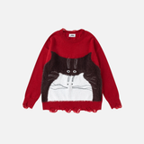 Women Chic Oversized Cat Graphic Knit Sweater