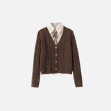Twist Fake Two Pieces Polo Collar Cardigan