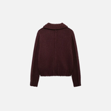 Fashionable Wine Red Knitted Lapel Neck Cardigan