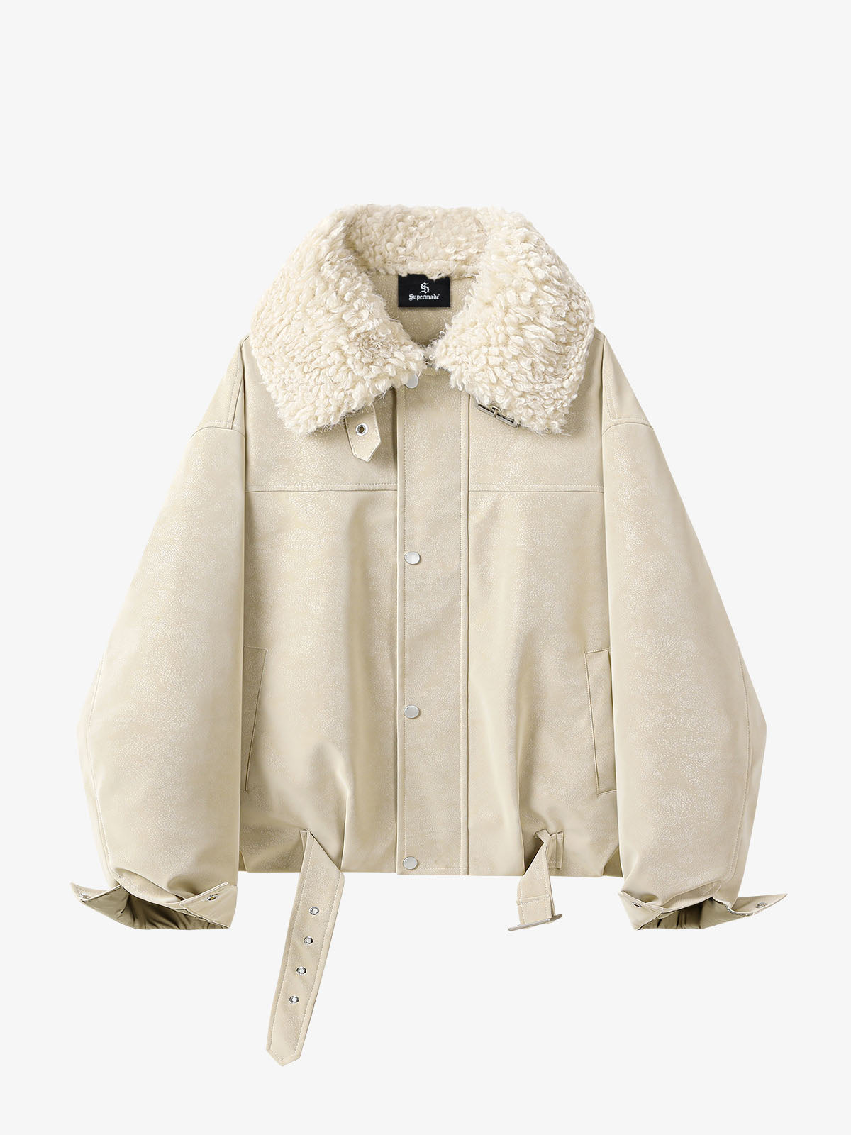 Faux Shearling PU Leather Padded Jacket; Apricot / M, Apricot / L, Apricot / XL, Apricot / 2XL