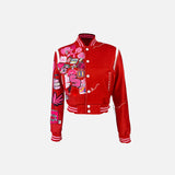 Graphic Print Crop Varsity Jacket