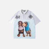 Streetwear Graphic Print Dogs Splicing Jersey T-Shirt