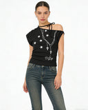 Vintage Graphic Tie-Neck Crop Top