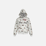 Whimsical Animal Zip-Up Print Hooded Sweatshirt