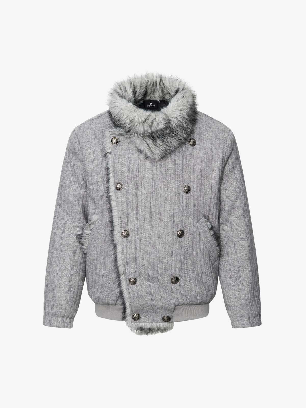 Striped Faux-Fur Collar Puffer Coat; Flower Ash / S, Flower Ash / M, Flower Ash / L, Flower Ash / XL