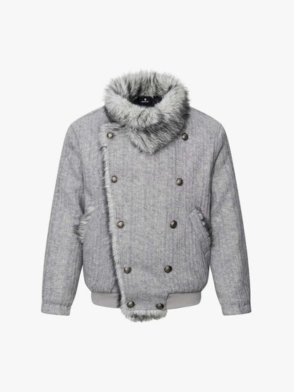 Striped Faux-Fur Collar Puffer Coat; Flower Ash / S, Flower Ash / M, Flower Ash / L, Flower Ash / XL