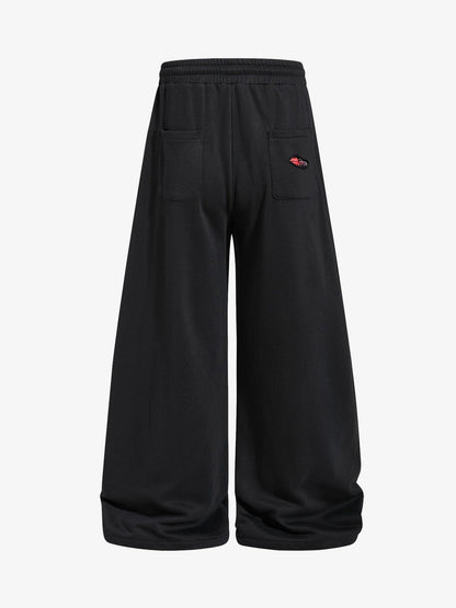 Plaid Patch Distressed Wide-Leg Sweatpants