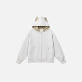 Streetwear Oversized Plaid Cat Ear Hooded Sweatshirt