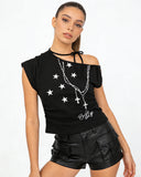 Vintage Graphic Tie-Neck Crop Top