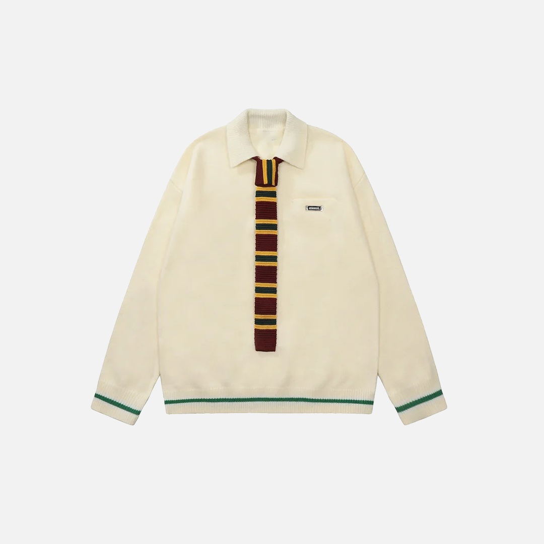 Y2K Preppy Striped Tie Collar Knit Sweater