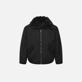 Stylish Multi Pocket Faux Fur Collar Jacket