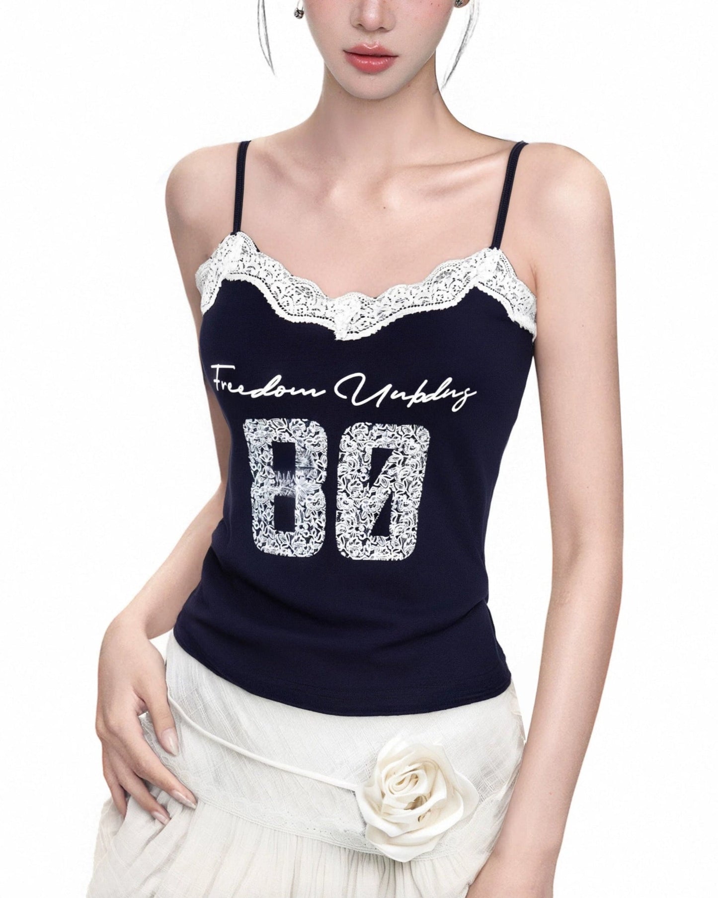 Lace Trim Graphic Cami Top