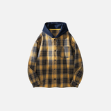 Streetwear Plaid Hooded Long Sleeve Shirt