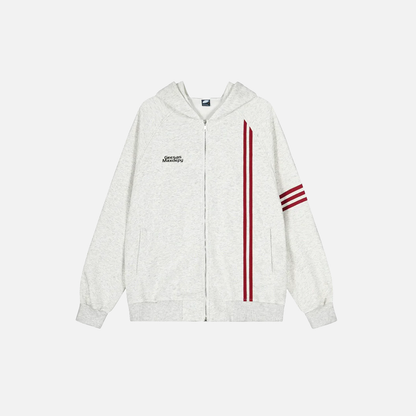 Essential Striped Patchwork Zip-Up Hooded Sweatshirt