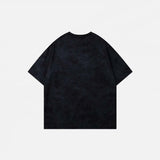 Back view of the black Graphic Printed Grunge T-Shirt in a gray background