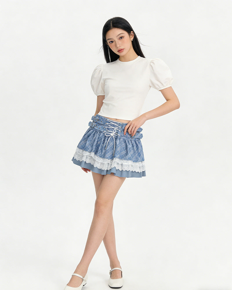 Sweetheart Lace Plaid Mini Skirt