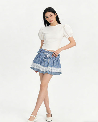 Sweetheart Lace Plaid Mini Skirt