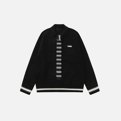Y2K Preppy Striped Tie Collar Knit Sweater