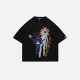 Oversize Alien Print Cotton T-Shirt