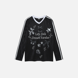 Y2K Butterfly Print V-Neck Long Sleeve T-Shirt