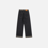 Streetwear Patchwork Plaid Denim Straight Leg Jeans