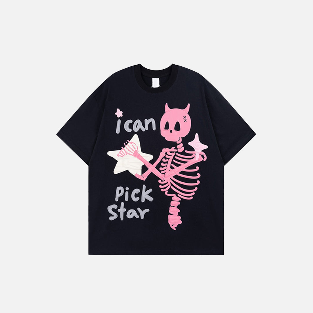 "I Can Pick Star" Devil Horn Skull T-shirt
