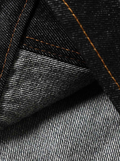Stand Collar Clasp Detail Denim Jacket; Black / S