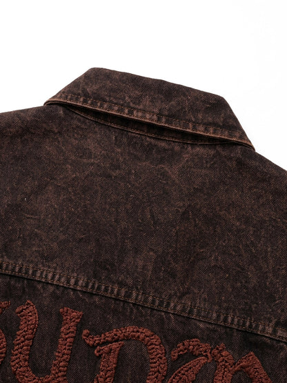 Scorpion Embroidered Washed Distressed Denim Jacket