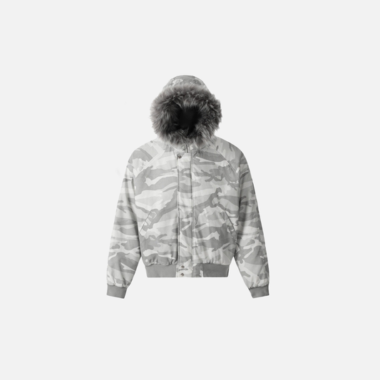 Winter Streetwear Camouflage Fur Collar Hooded Jacket